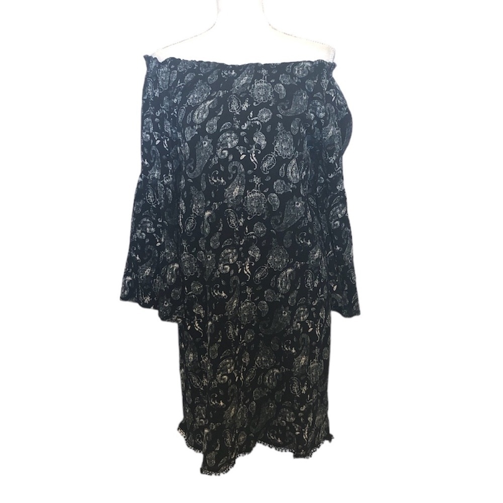 Knox Rose Dress boho black XL paisley off-the-shoulder bell sleeve silhouette - Picture 3 of 11